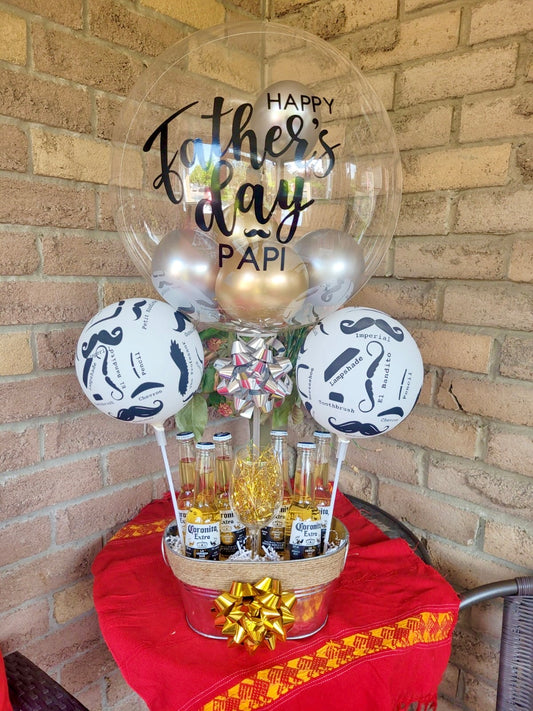 Father’s Day Gift Basket with 6 beers, Takis, personalized balloon, and a framed photo