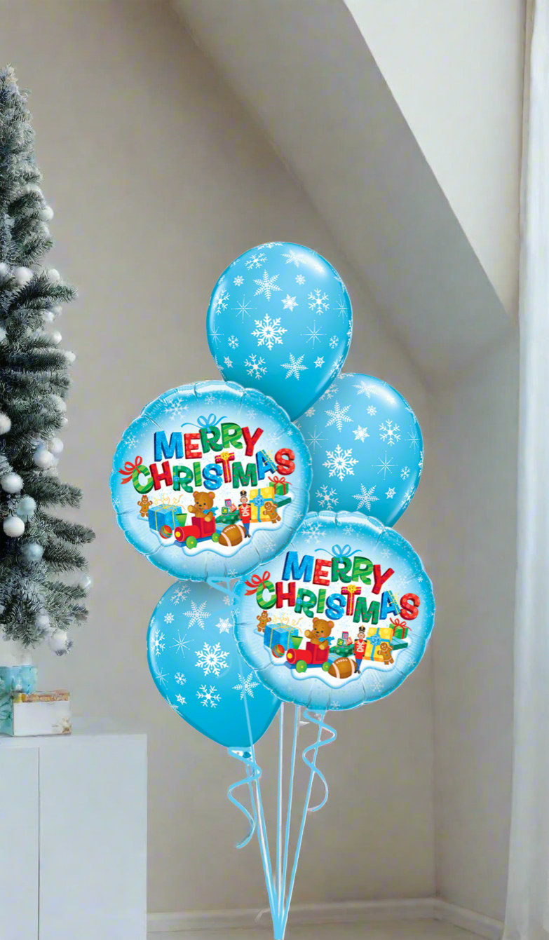 Merry Christmas Bouquet with 2 foil balloons and 3 helium-filled latex balloons