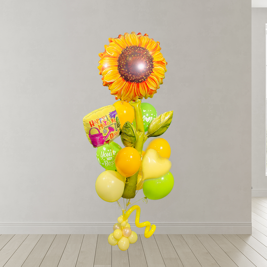 Sunflower Mother’s Day Balloon Bouquet with 5ft sunflower, heart balloon, latex balloons and balloon weight, helium-filled