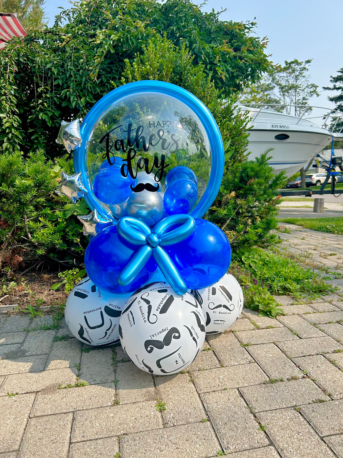 Father’s Day Balloon Gift with Clear Bobo Balloon, Mustache Design, and Custom Message on Balloon Base