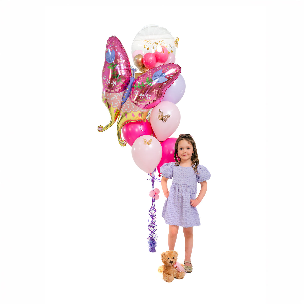 Elegant Mother’s Day balloon surprise with butterfly balloon and soft pink luxury balloons