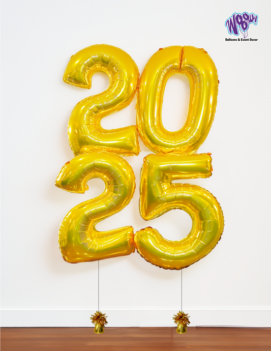New Year 2025 number balloons Toronto gold foil helium Wooow Balloons