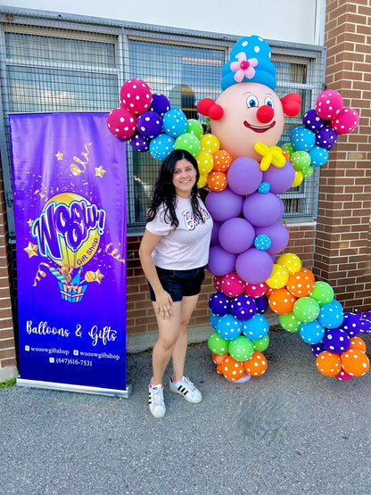 7ft tall custom Balloon Clown Sculpture made with biodegradable balloons.