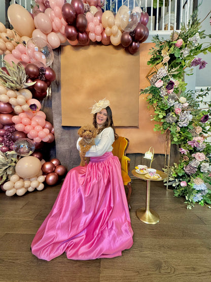Luxury spring floral balloon garland with blush, gold, and greenery for elegant event decor.