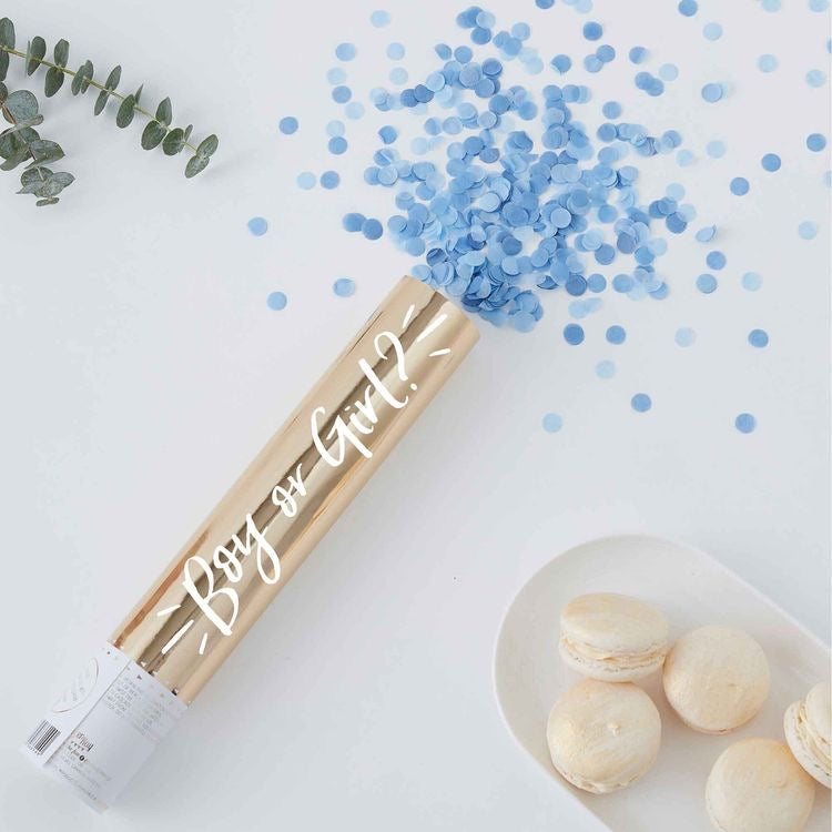 Gender Reveal Confetti Cannon in Baby boy Blue