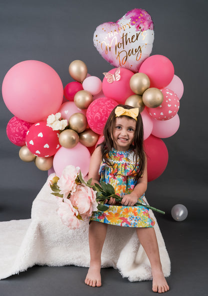 Mother’s Day Balloon Cluster featuring pink, gold, and white balloons with a special "Happy Mother’s Day" balloon, perfect for celebrations.