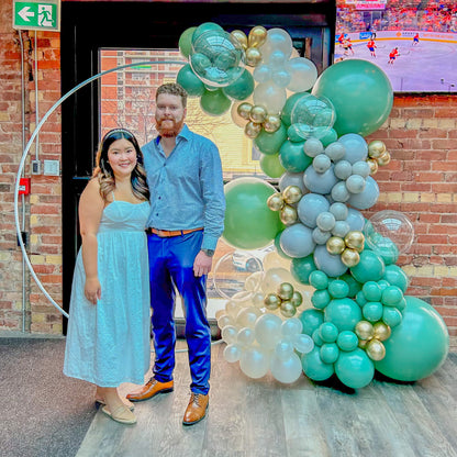 Olive Green Balloon Arch with 8ft Garland and Round Arch Frame Rental in Toronto