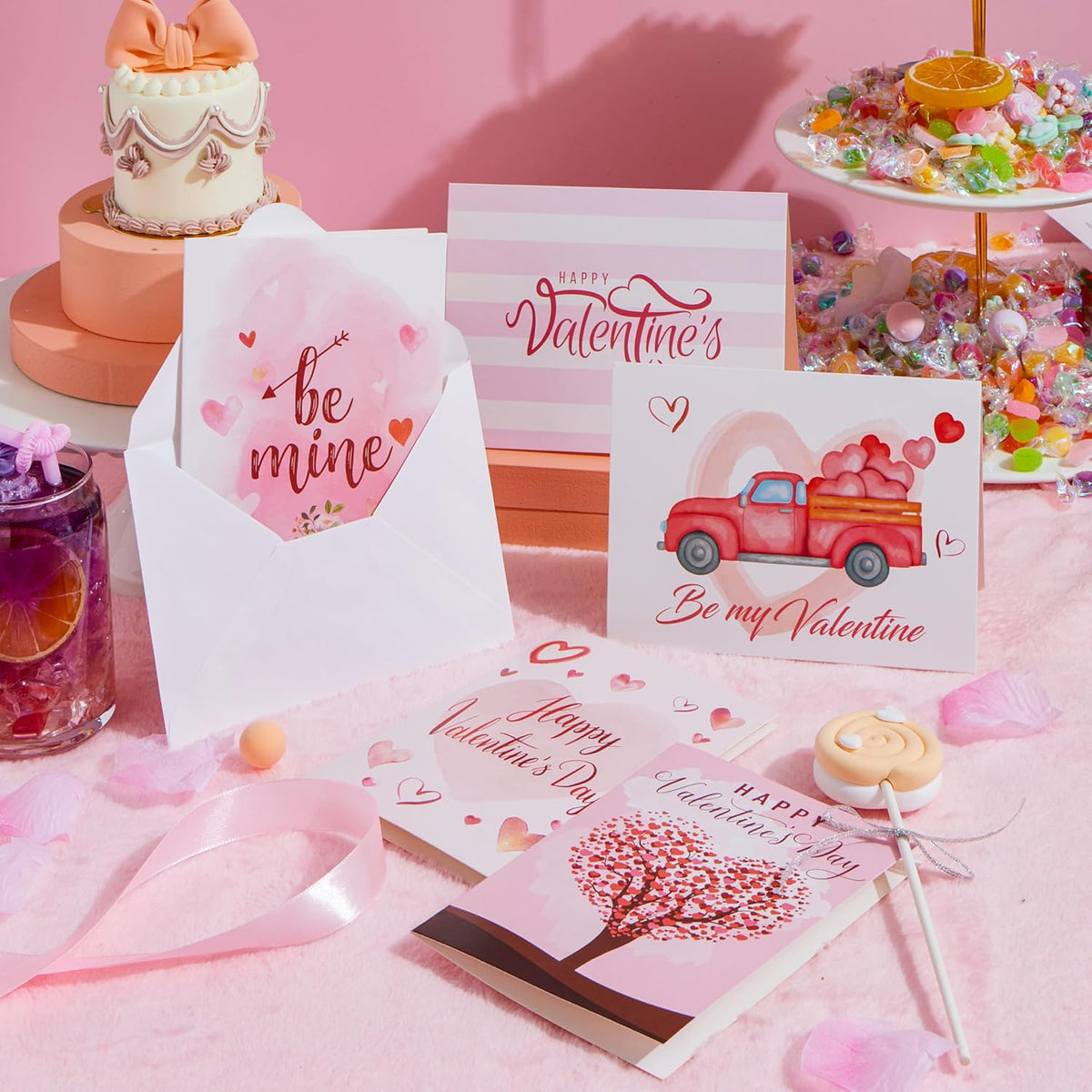 Valentine’s Day handwritten cards Toronto with romantic greeting cards and pink Valentine décor