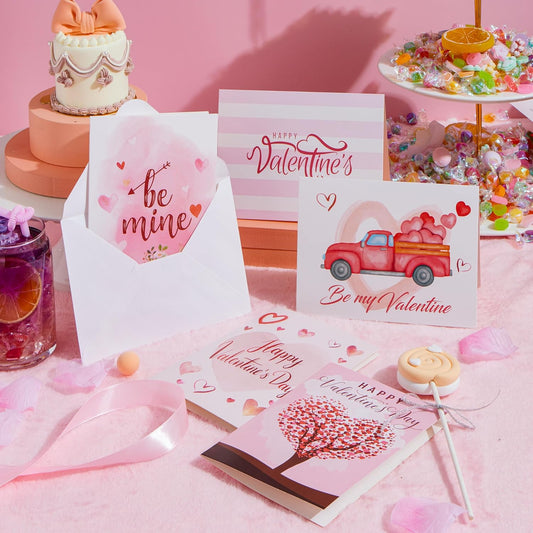 Valentine’s Day handwritten cards Toronto with romantic greeting cards and pink Valentine décor