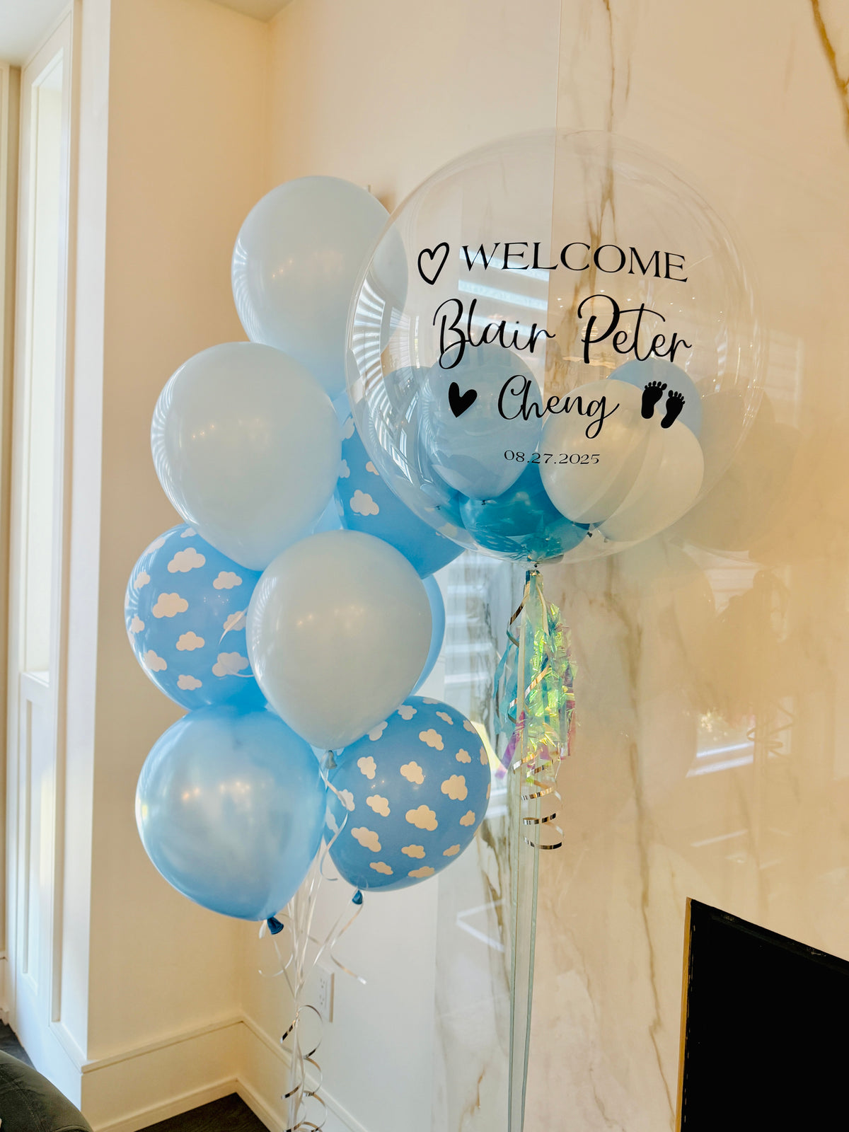 Decorative balloons with personalized text in Toronto for baby showers