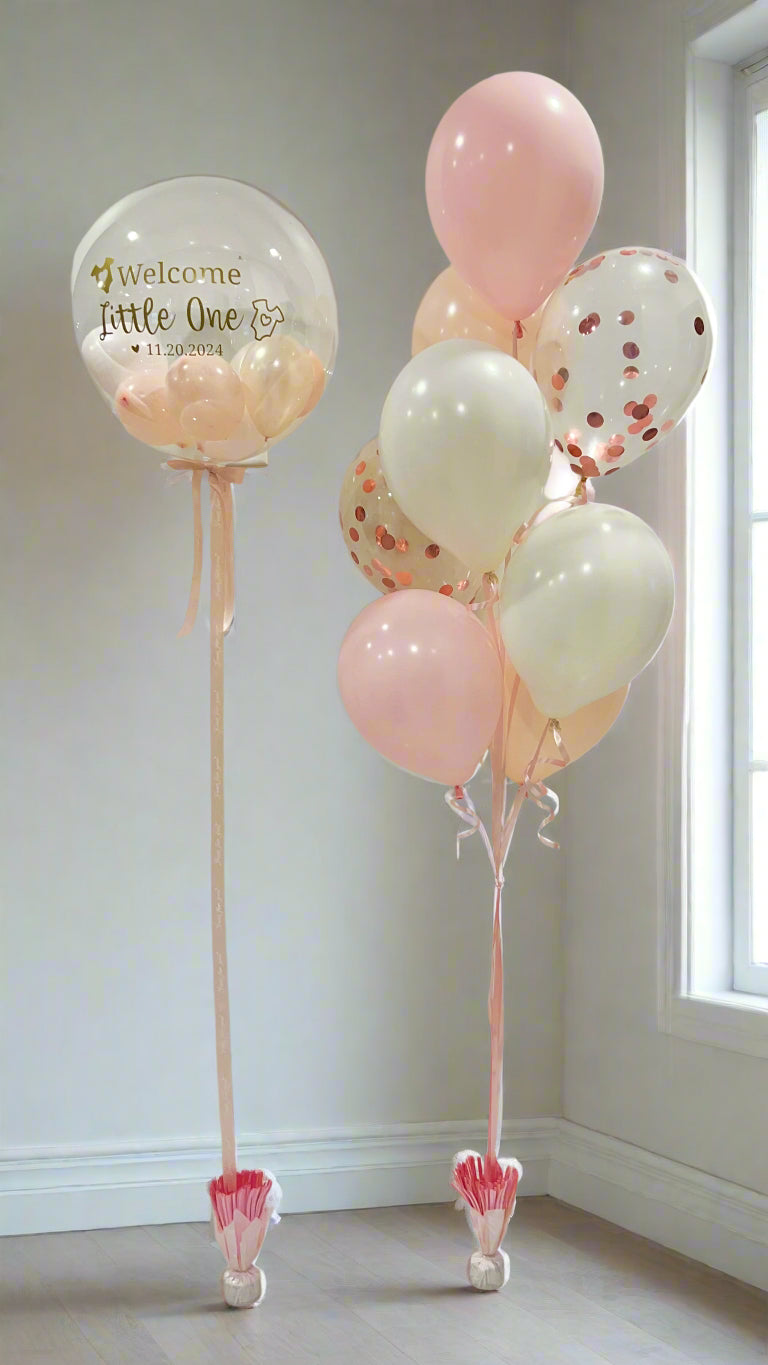 welcome baby balloon in mix of pinks for a baby girl new born with delivery in Toronto