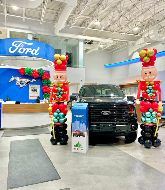 Nutcracker Balloon Sculpture in vibrant festive colors, 7-8 ft tall, ideal for Christmas events in Toronto