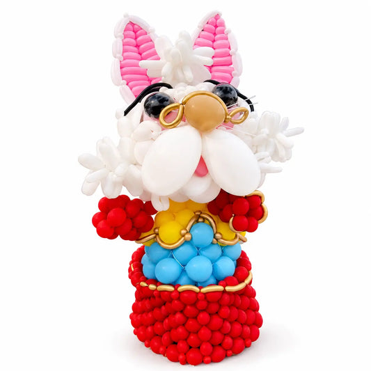 Custom Alice in Wonderland White Rabbit balloon sculpture for themed event decor in Toronto by Wooow Balloons