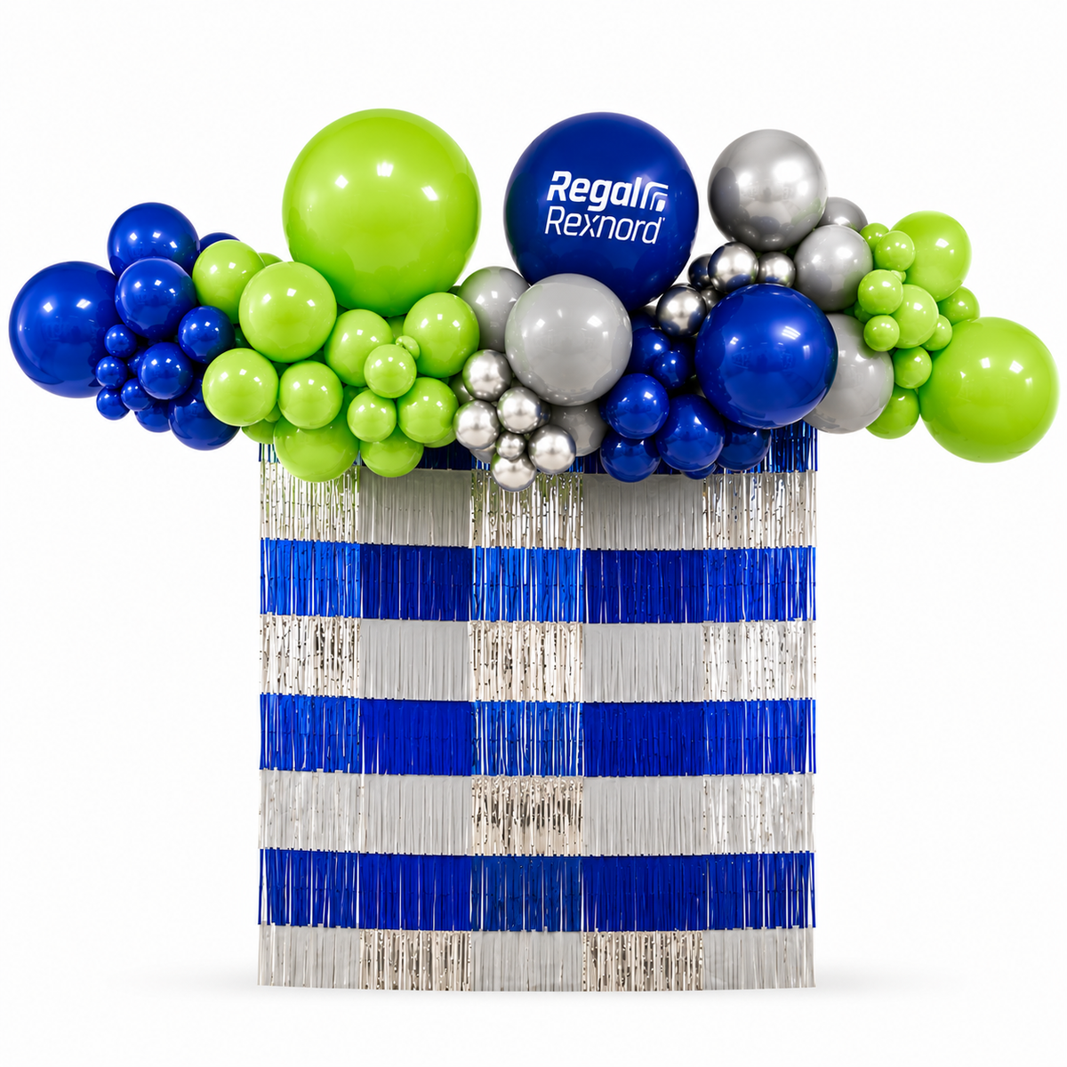 Organic balloon fringe backdrop with layered wall and custom corporate event colours in Toronto