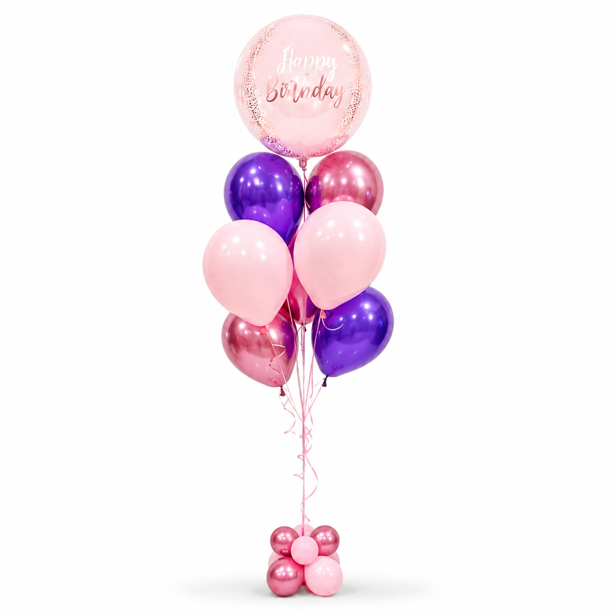 Pink purple and rose gold birthday balloon bouquet delivery in Brampton