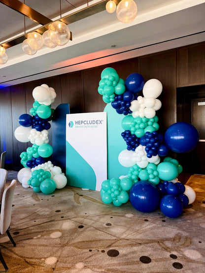 Corporate event balloon garland with logo backdrop Toronto