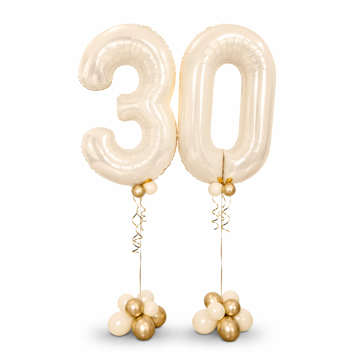 Cream and gold 30 number balloon bouquet with luxury helium balloons, birthday balloon delivery Toronto