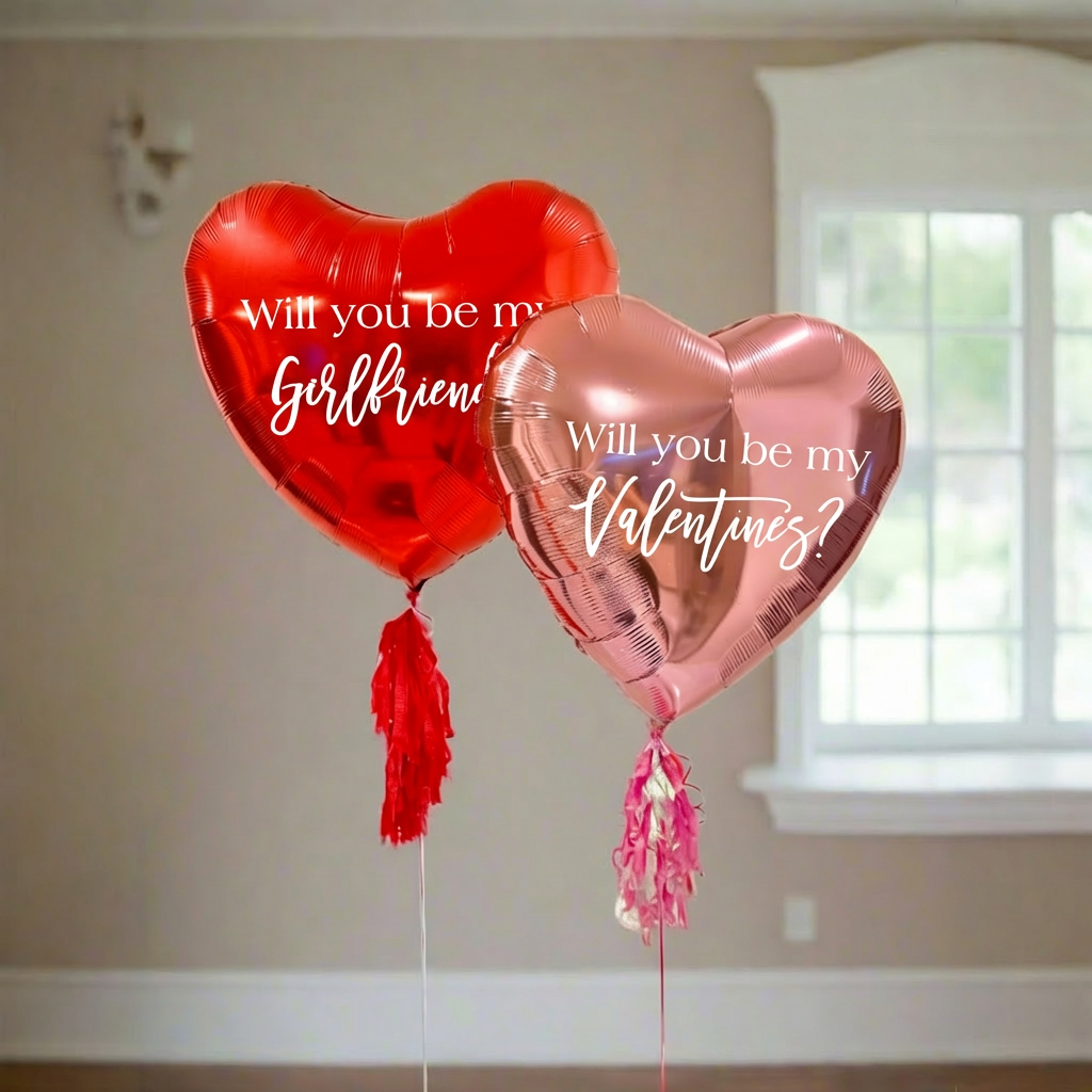 Custom heart balloon with text and tassel, premium helium balloon surprise in Toronto