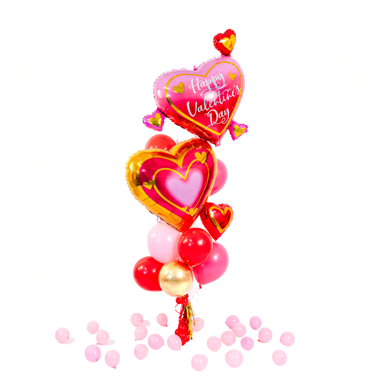 Double Heart Valentine Balloon Bouquet with two oversized heart balloons – Valentines balloons Toronto