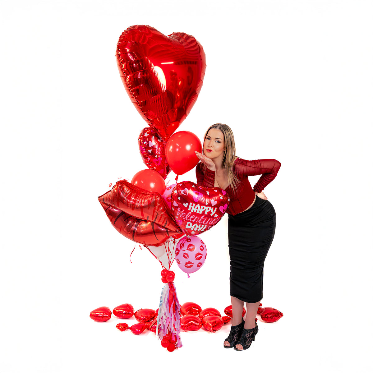 Flirty Valentine balloons bouquet photo with lip balloon and heart balloons, Toronto