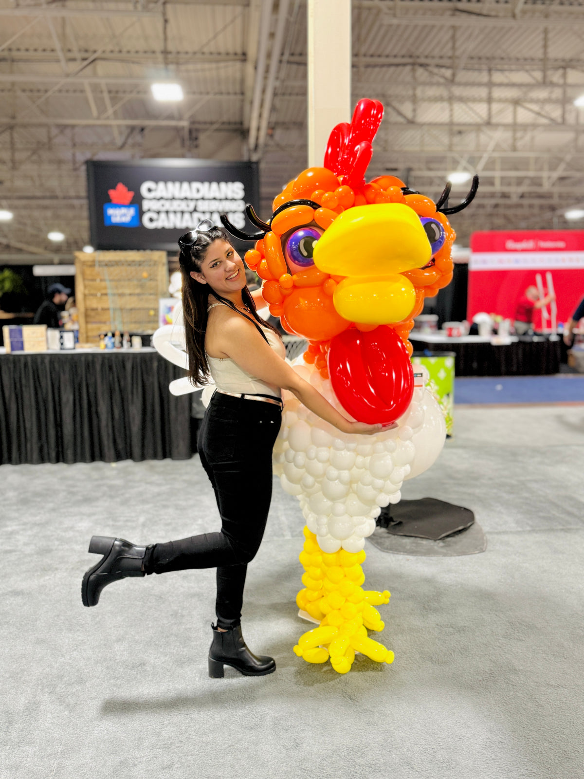 Chicken Balloon Sculpture created by Wooow Balloons Toronto for trade show event display