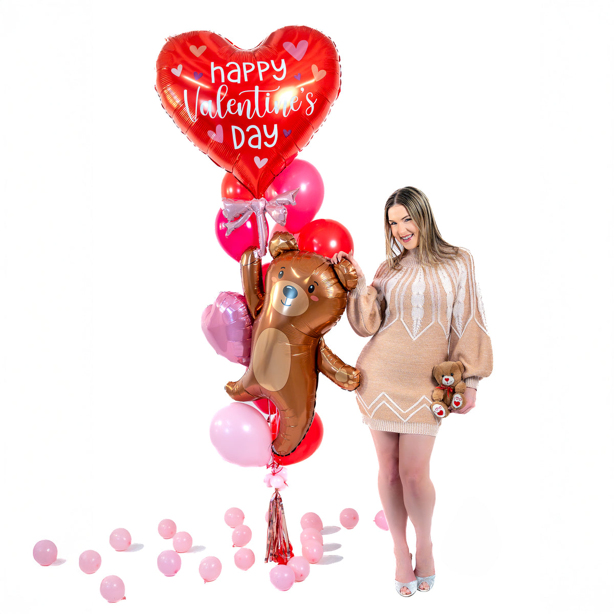 Grand Teddy Heart Balloon Bouquet with heart and teddy foil balloons – Valentines balloons Toronto