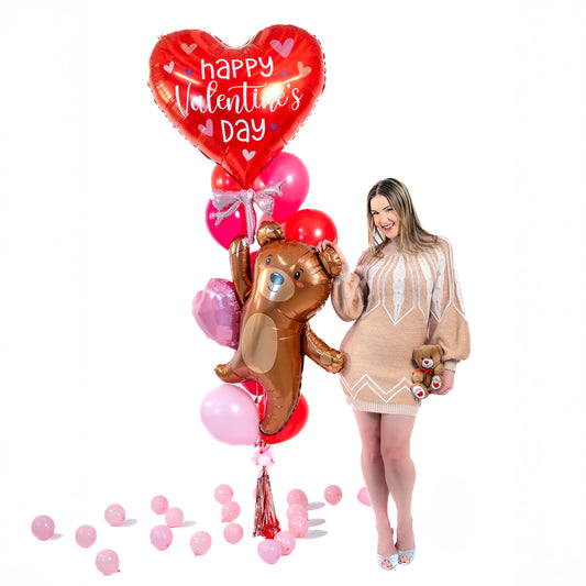 Grand Teddy Heart Balloon Bouquet with heart and teddy foil balloons – Valentines balloons Toronto