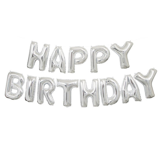 Happy Birthday foil balloon banner in silver Toronto