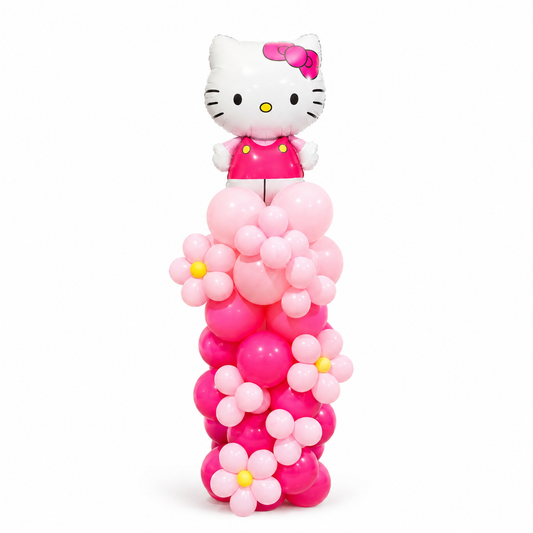 Hello Kitty balloon column with pink and pastel balloons for birthday party delivery in Toronto