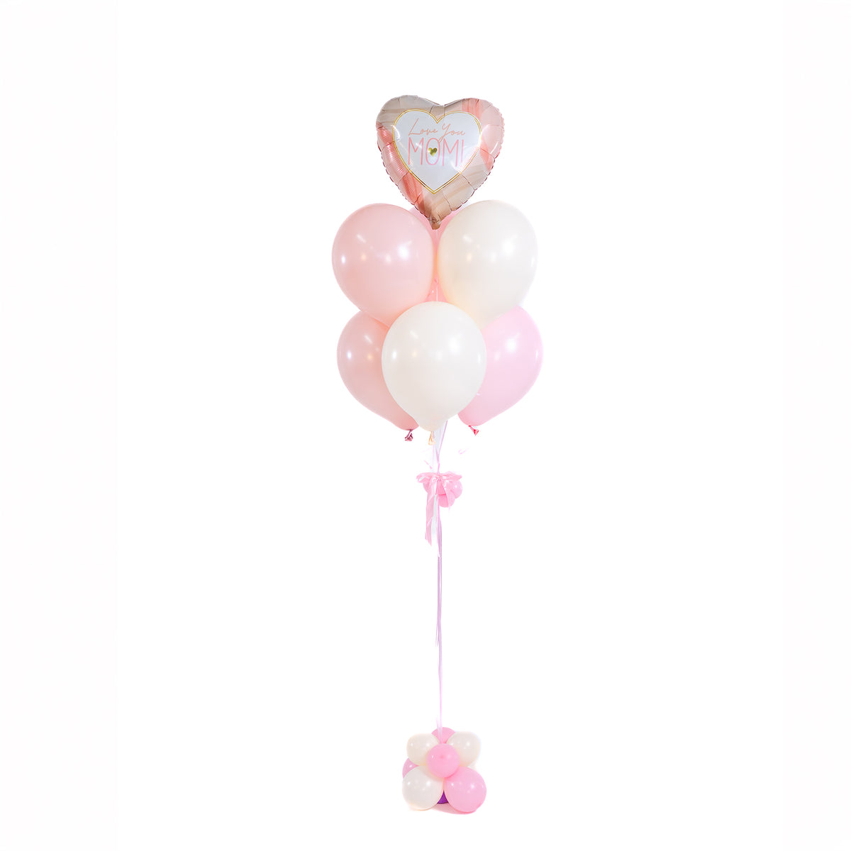 Elegant Love You Mom balloon bouquet in blush pink and white colours