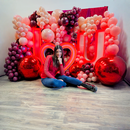 Luxury balloon installation in Toronto for a proposal setup with I Love You marquee letters and premium balloon arrangements