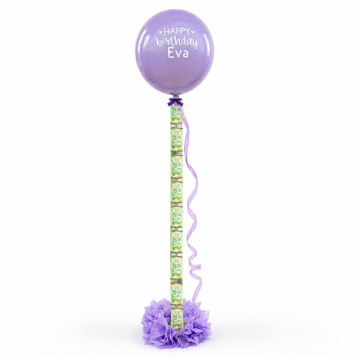 Custom money balloon gift with cash inside and personalized birthday message, luxury balloon surprise delivery in Toronto for birthdays and special occasions