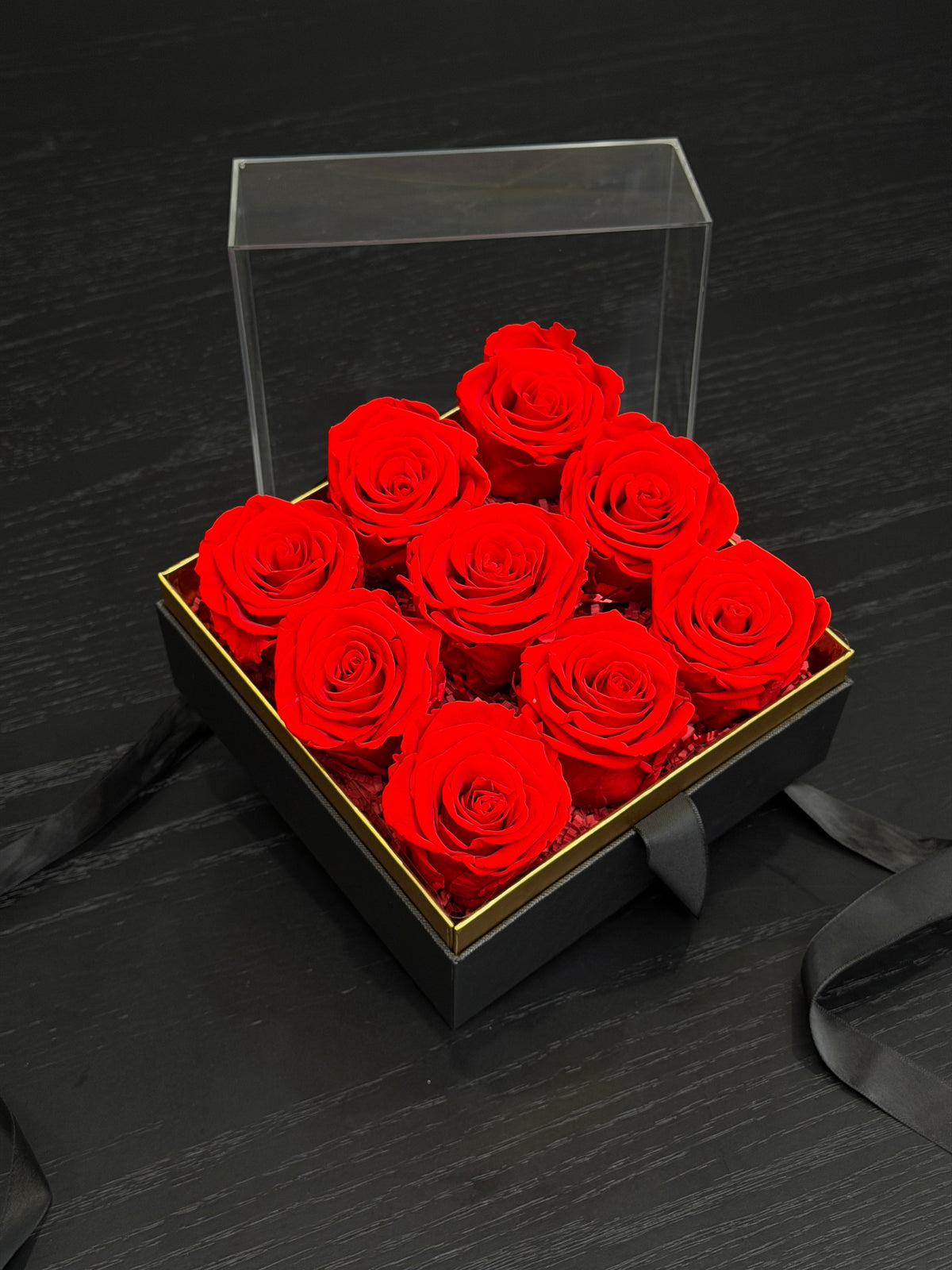 Red eternal roses gift box with ribbon Toronto