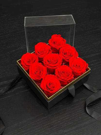 Red eternal roses gift box with ribbon Toronto