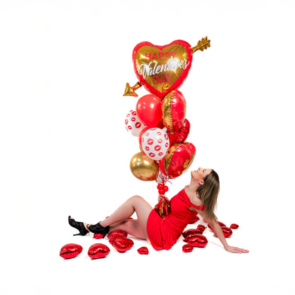 Model posing with Valentine balloon bouquet, gift-ready for Toronto delivery