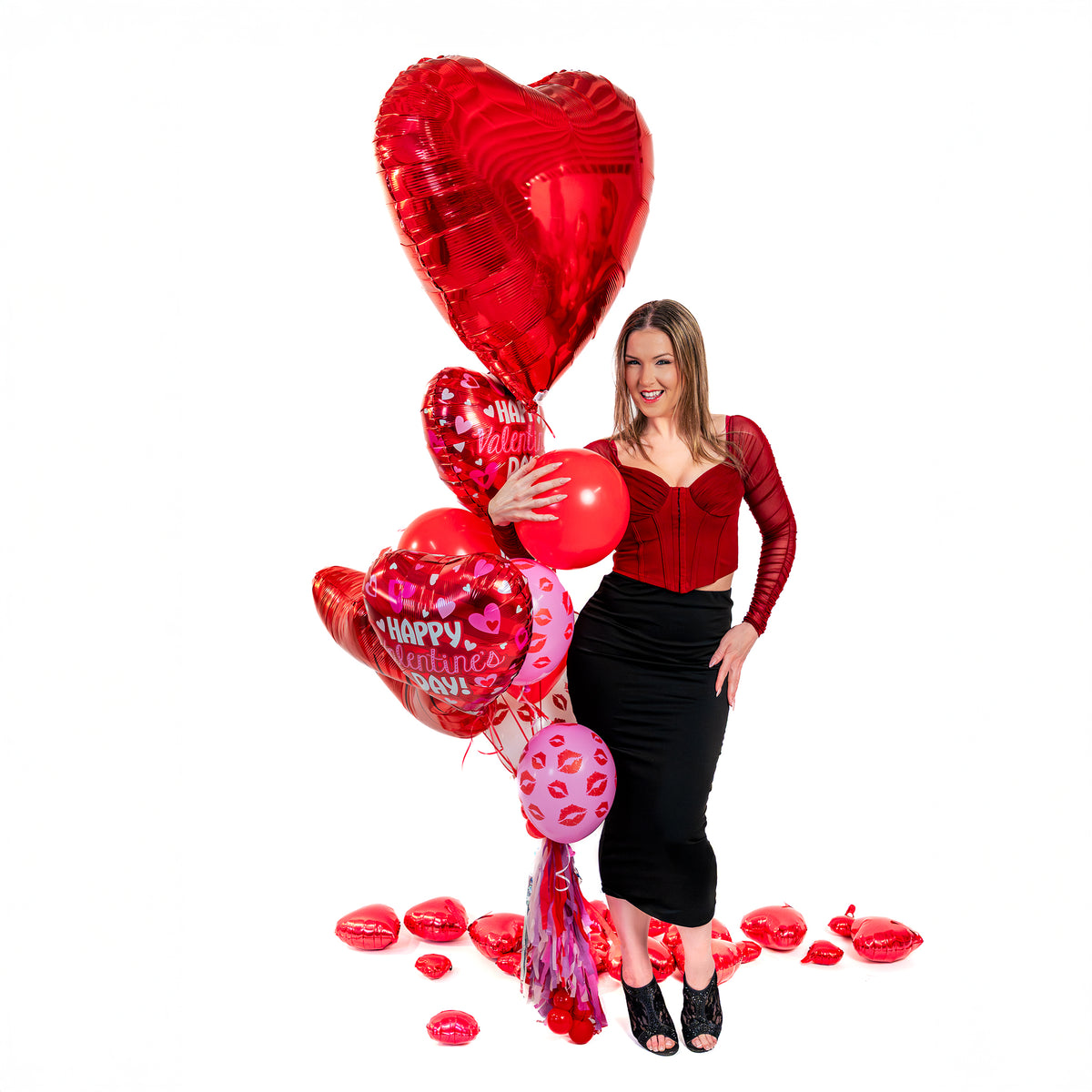 Valentine’s Day balloons delivery Toronto bouquet with red heart foil and Valentine message balloons
