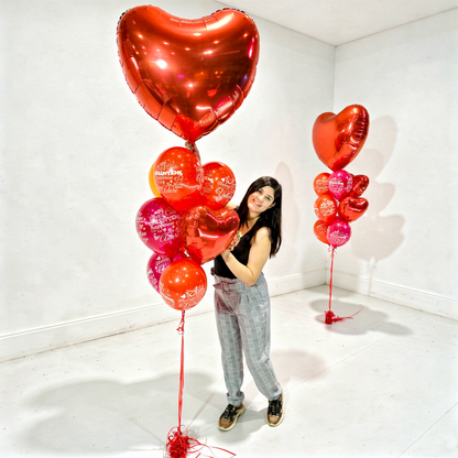 Valentine’s Balloons Toronto jumbo heart balloon bouquet with a 35-inch red heart topper and clustered helium balloons, ready for gifting