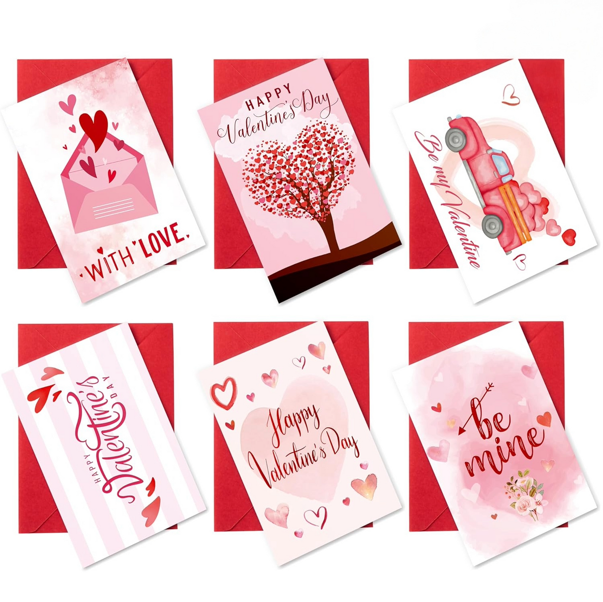 Valentine’s Day handwritten card set in Toronto with red envelopes, featuring multiple greeting card designs.