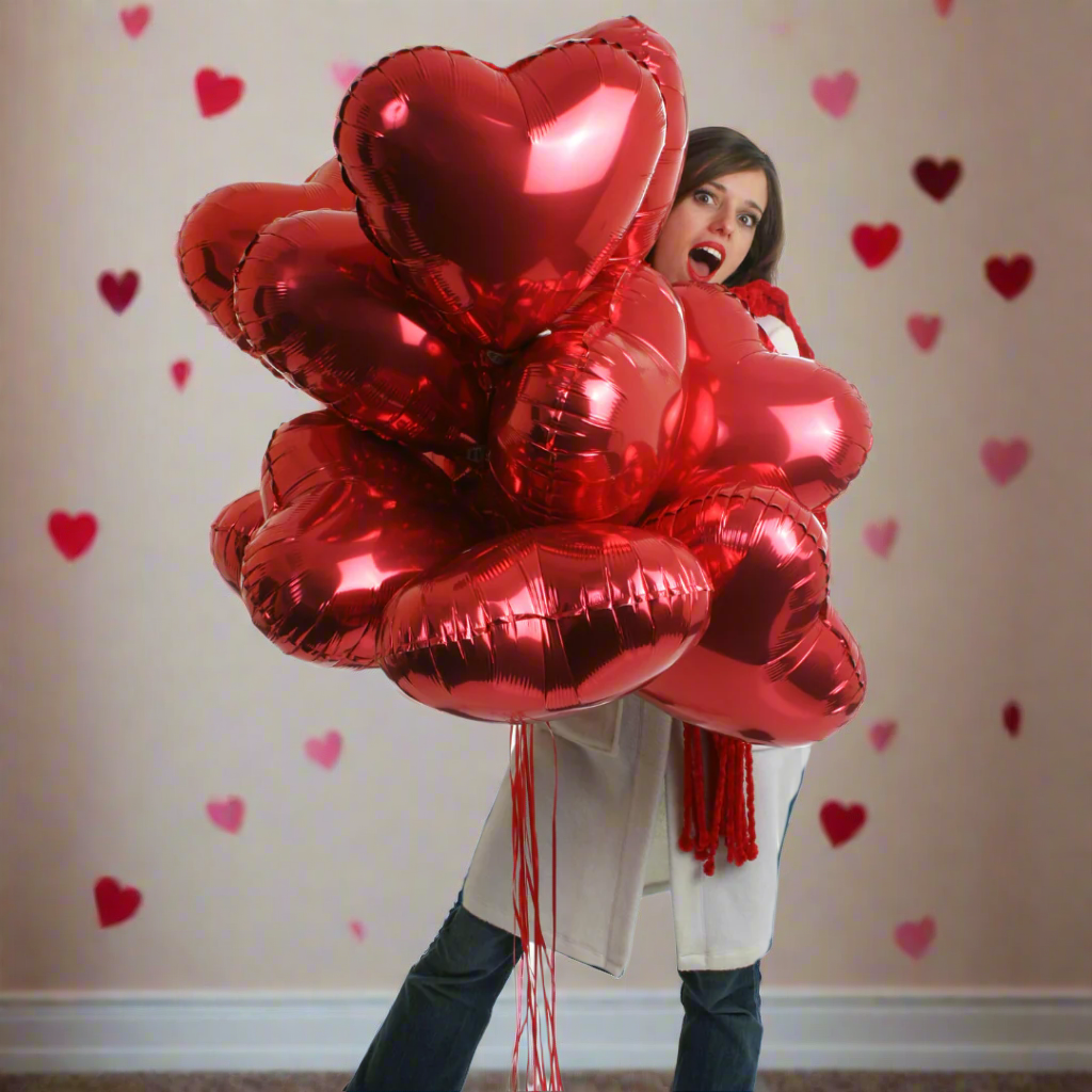 17-inch Foil Balloon Hearts in various colors for romantic and festive events.